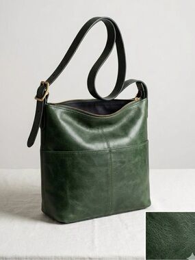 Hunt Club Forest Green Leather Shoulder Bag Vintage